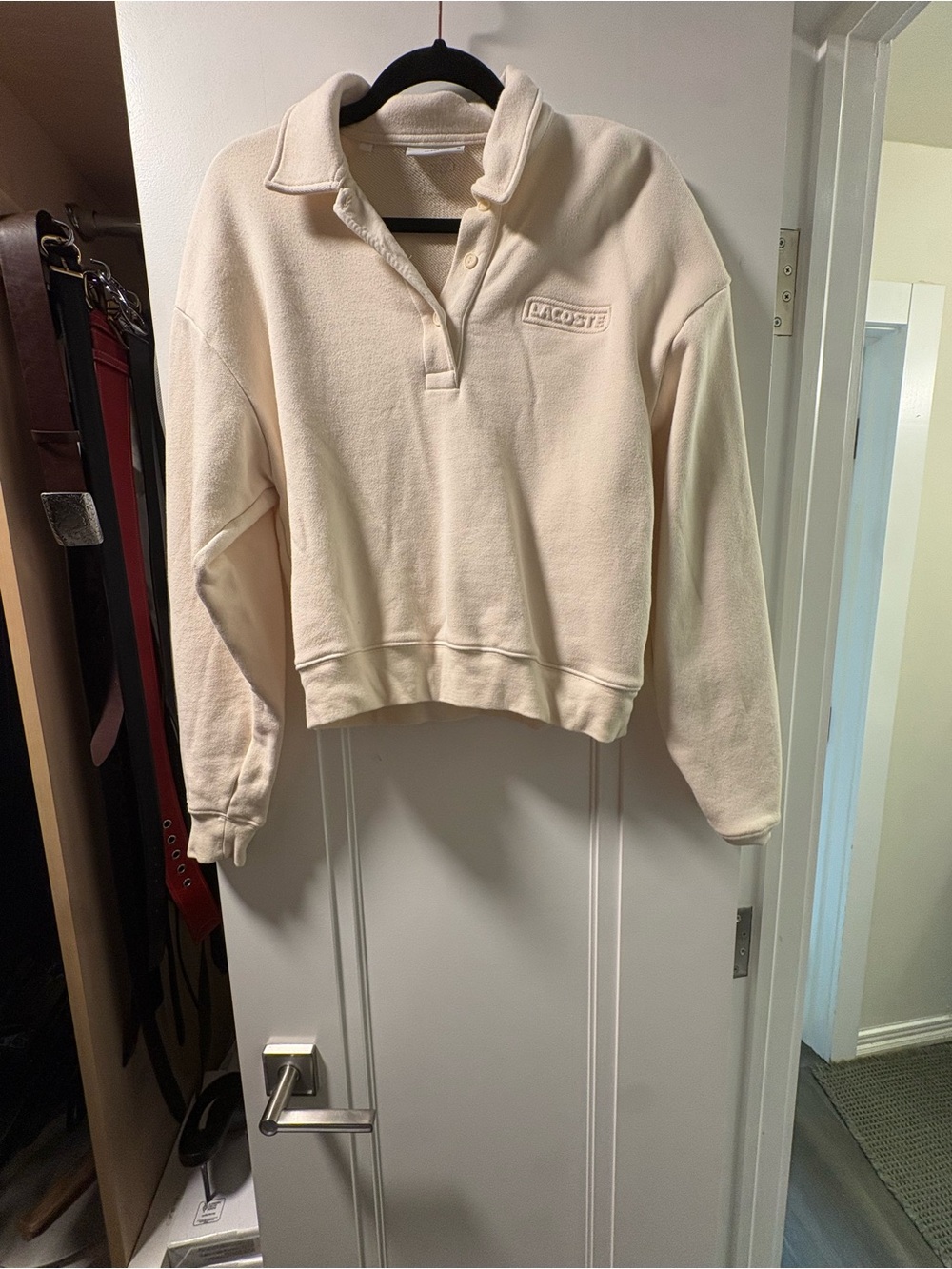 Lacoste Cream Collared Fleece Pullover